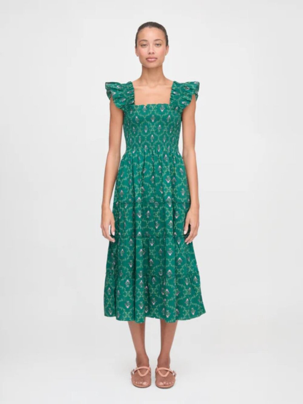 Hill House The Ellie Nap Dress in Emerald Trellis Size Small